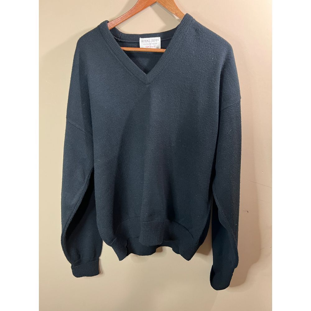 Vintage Royal Jeff Dupont Orlon  V-Neck Black Sweater -‎ Mens XL
